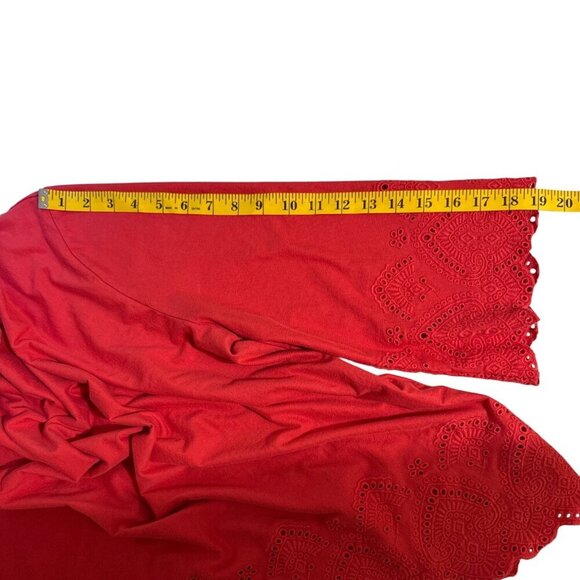 J. Jill Swing Top Red Laser Cut Lace 3/4 Sleeve 100% Cotton Knit Blouse Sz XL - Picture 9 of 13